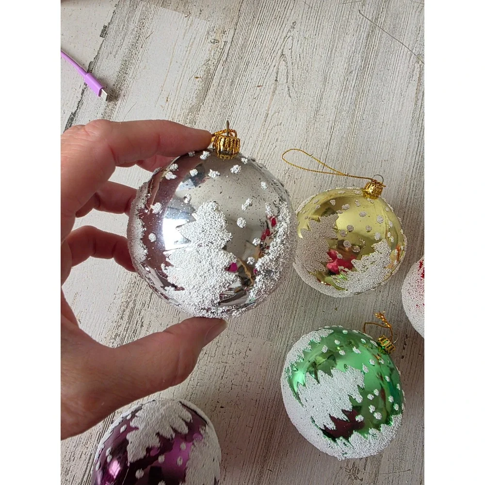 Vintage unbreakable plastic stencil tree purple red ornament set Xmas Mica